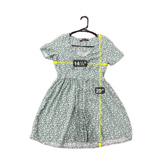 Green Floral Button-Front Short-Sleeve Dress Hesperus Sz M Y2K Coquette Feminine - Picture 6 of 8